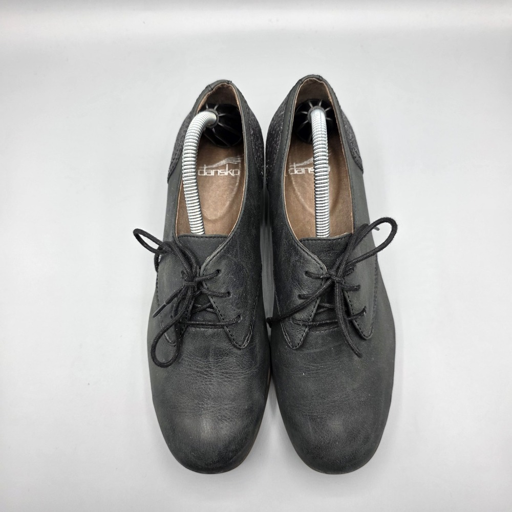 Dansko Louise Oxfords Womens 37 Black Gray Leather Metallic Lace Up Derby Shoes - Picture 4 of 14